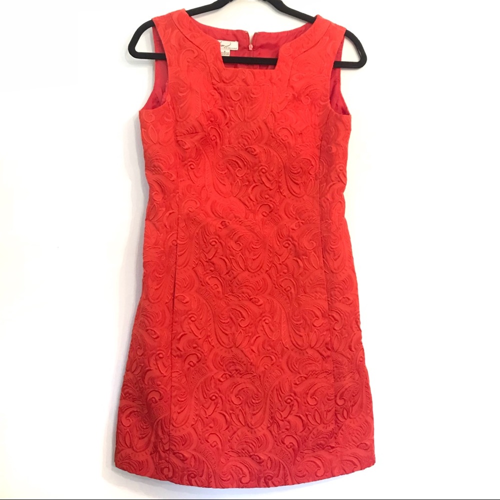 Kim Rogers Orange Baroque Square Neck Dress Preppy